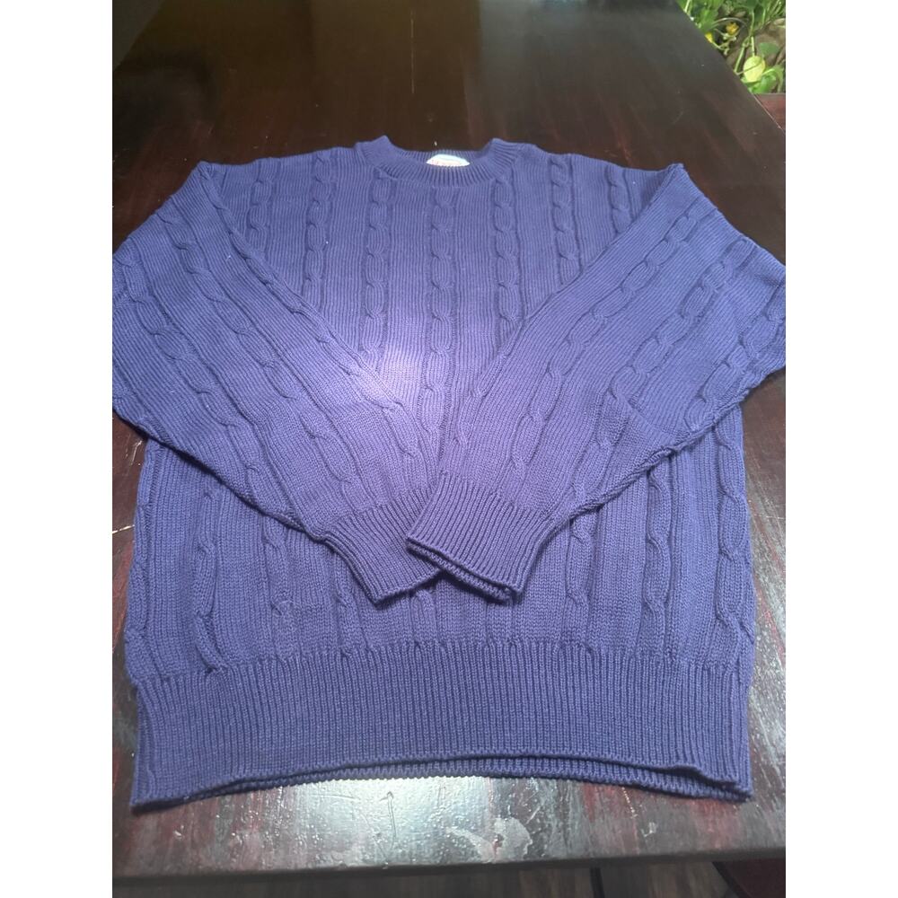 Vintage PREGO Navy Blue Cableknit-Crew Neck 100% Cotton Sweater-Sz Lg